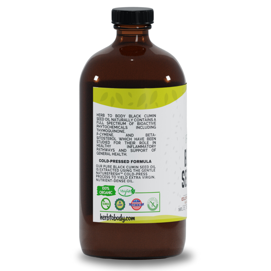 Organic Black Seed Oil (Cold-Pressed) - Bulk Wholesale Sizes: 16oz